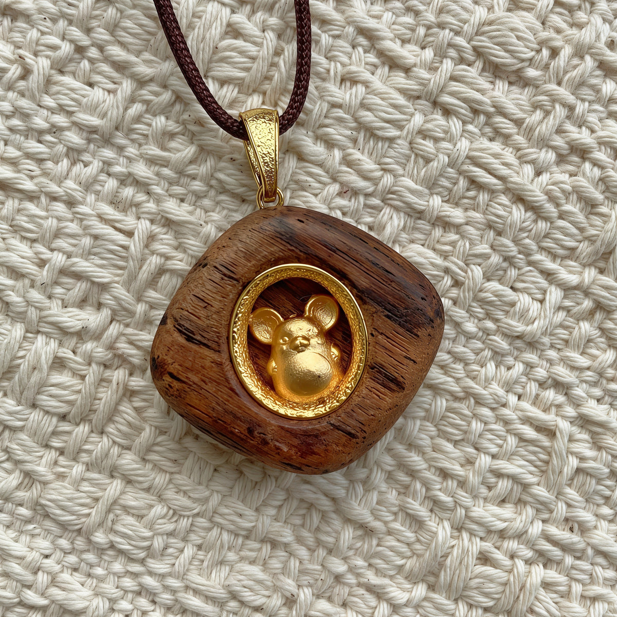 Wood Rat Zodiac Necklace – Gold Plated Birth Animal Pendant – Custom Engraved