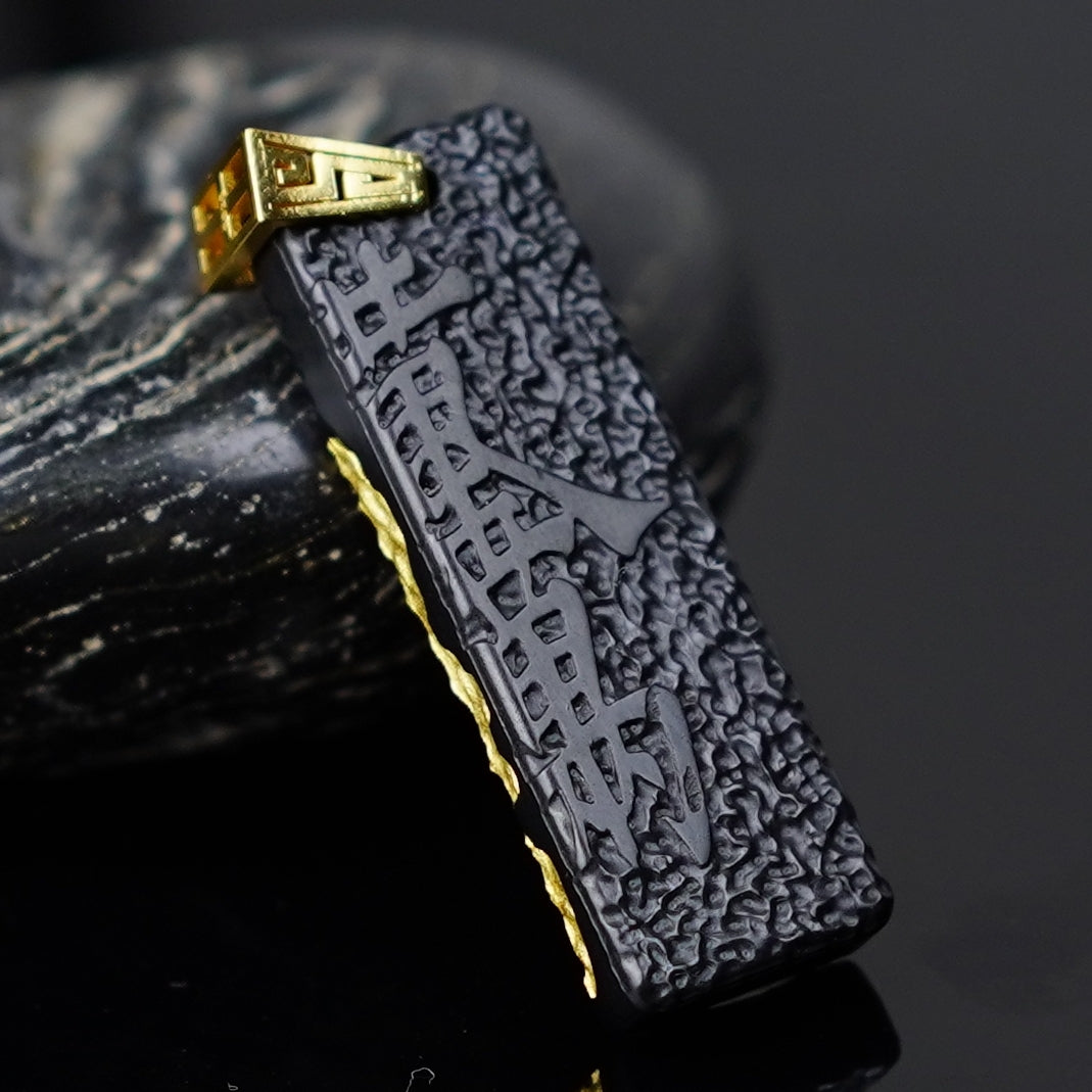 Original Handcrafted Metal-Inlay Natural Jade 925 Sterling Silver Gold-Plated "Golden Wealth" Pendant