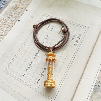 Original Handcrafted Silver Gold-Plated Glass Mazu Pendant with Magnetic Open-Close Design · Adjustable Black Rope Chain