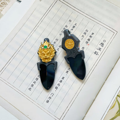 Original Natural Jade Gold-Plated Copper Dragon Dagger Pendant