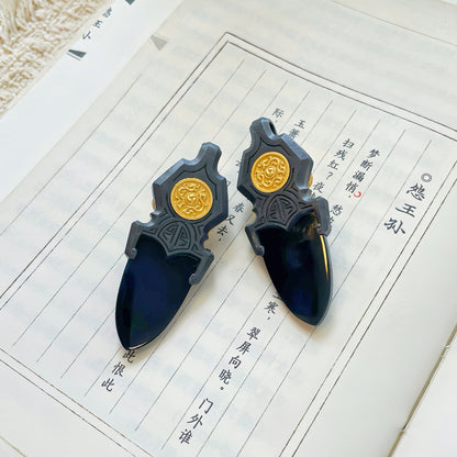 Original Natural Jade Gold-Plated Copper Dragon Dagger Pendant