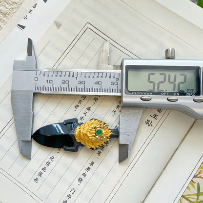 Original Natural Jade Gold-Plated Copper Dragon Dagger Pendant