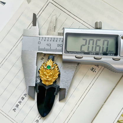 Original Natural Jade Gold-Plated Copper Dragon Dagger Pendant