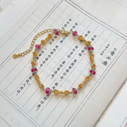 Original Vajra Armband aus Silber-Vergoldung & roten Achatperlen