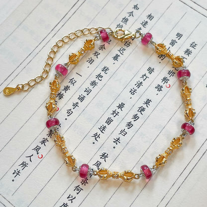 Original Vajra Armband aus Silber-Vergoldung & roten Achatperlen