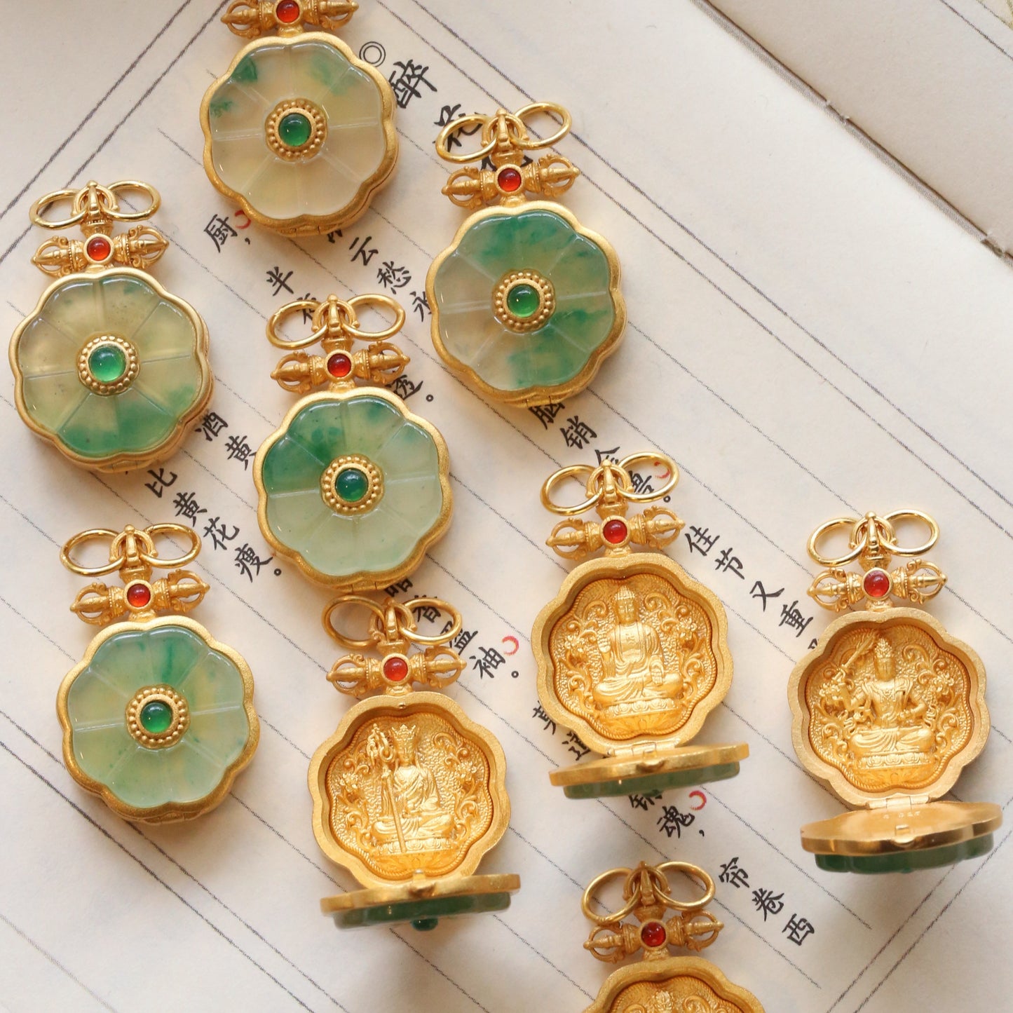 Natural Jade Lotus 925 Sterling Silver Gold-Plated Zodiac Guardian Pendant
