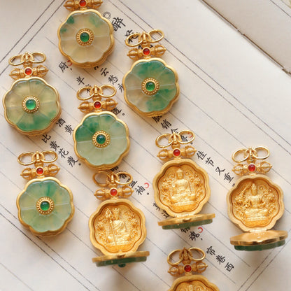 Natural Jade Lotus 925 Sterling Silver Gold-Plated Zodiac Guardian Pendant