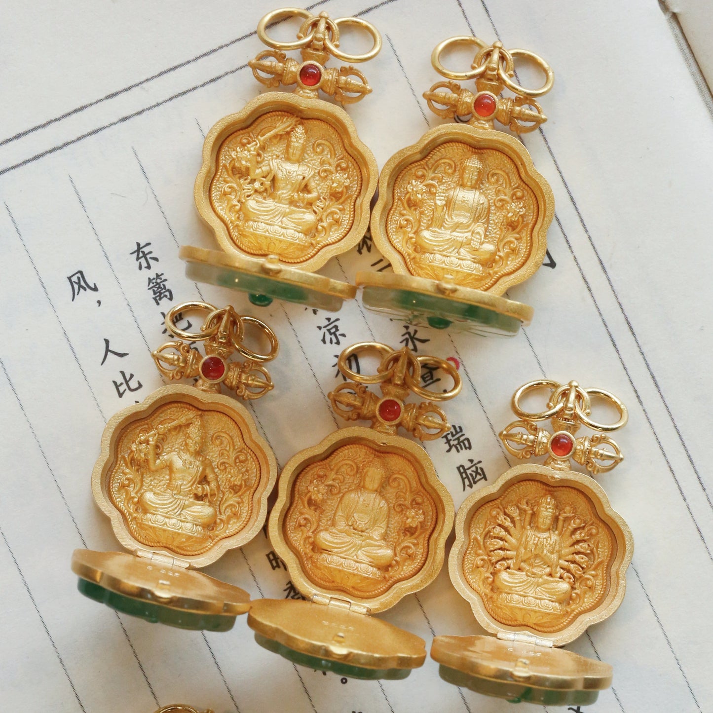 Natural Jade Lotus 925 Sterling Silver Gold-Plated Zodiac Guardian Pendant