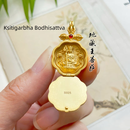 Natural Jade Lotus 925 Sterling Silver Gold-Plated Zodiac Guardian Pendant