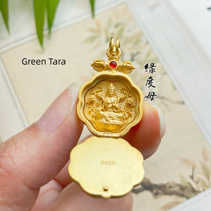 Natural Jade Lotus 925 Sterling Silver Gold-Plated Zodiac Guardian Pendant