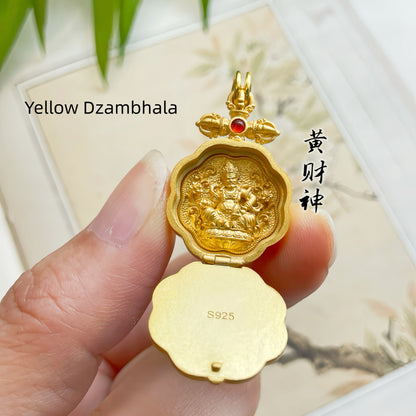 Natural Jade Lotus 925 Sterling Silver Gold-Plated Zodiac Guardian Pendant