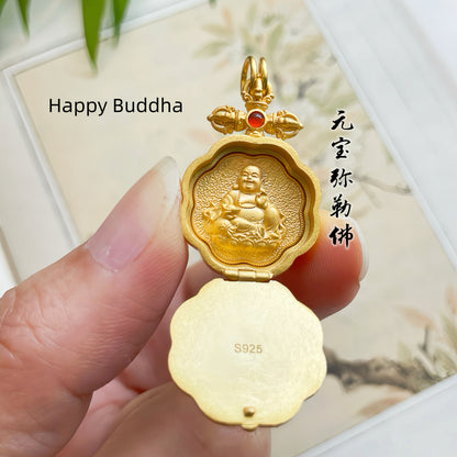 Natural Jade Lotus 925 Sterling Silver Gold-Plated Zodiac Guardian Pendant