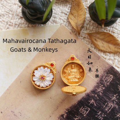 Gau Box Zodiac Guardian Pendant | Handmade Natural Shell Copper Gold Plated | Adjustable Rope Necklace