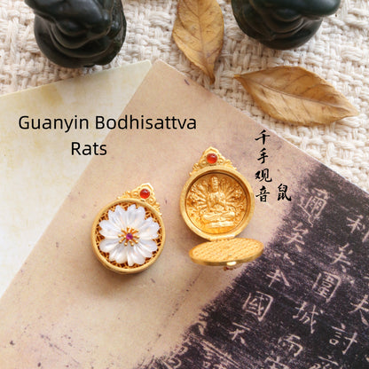 Gau Box Zodiac Guardian Pendant | Handmade Natural Shell Copper Gold Plated | Adjustable Rope Necklace