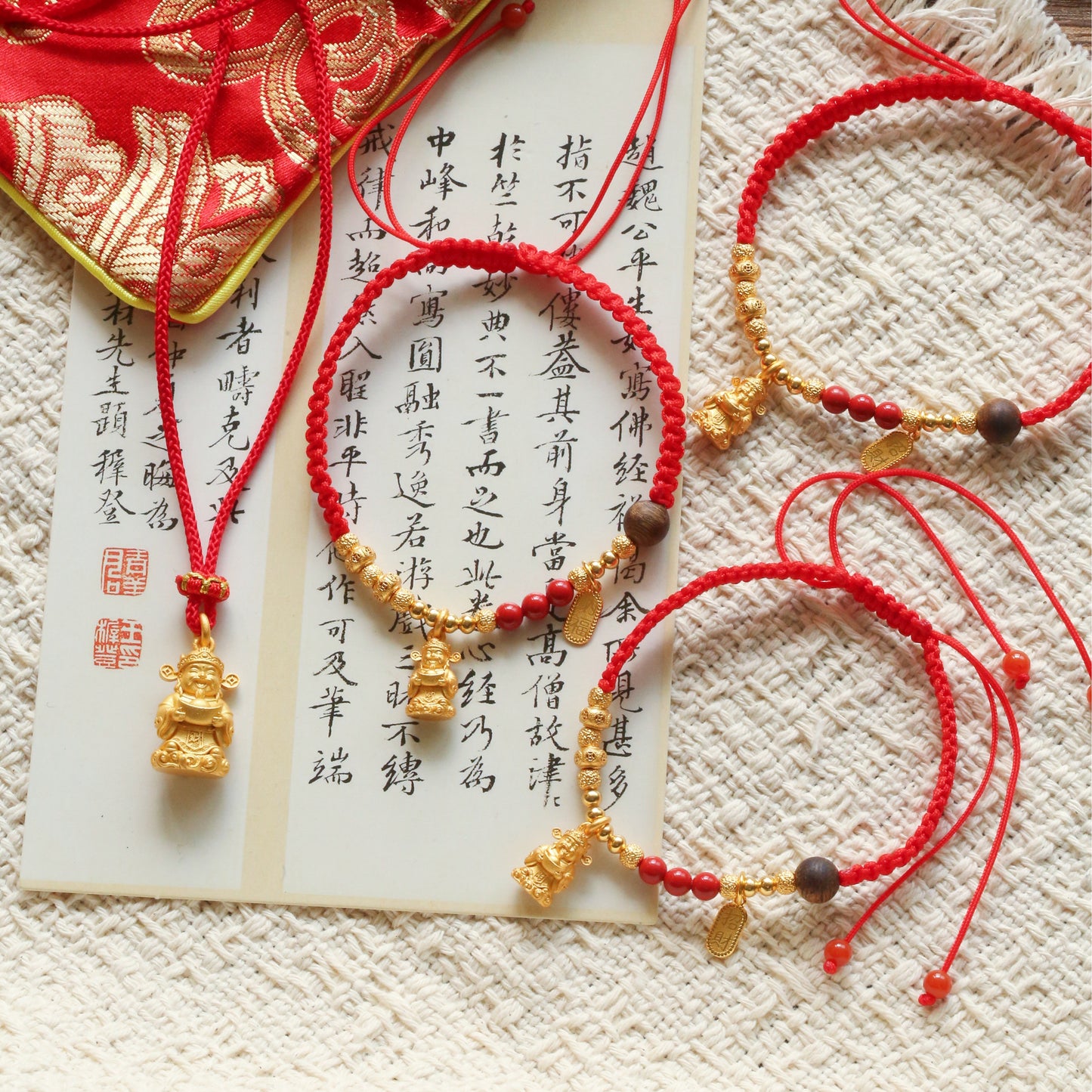 Original Design Hand-Woven Copper Gold-Plated Wealth God Cai Shen Bracelet