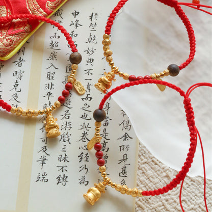 Original Design Hand-Woven Copper Gold-Plated Wealth God Cai Shen Bracelet