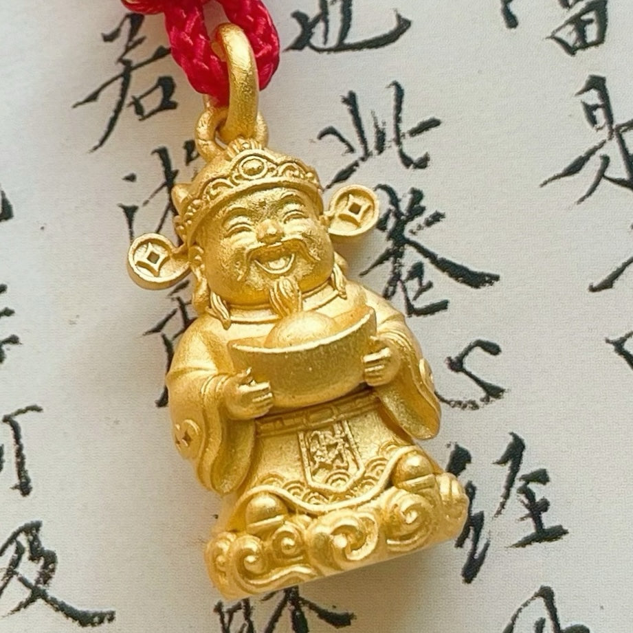 Original Design Copper Gold-Plated 3D Wealth God Cai Shen Pendant