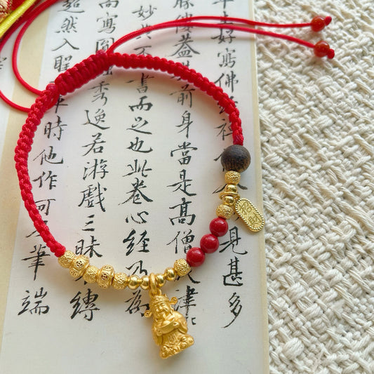 Original Design Hand-Woven Copper Gold-Plated Wealth God Cai Shen Bracelet