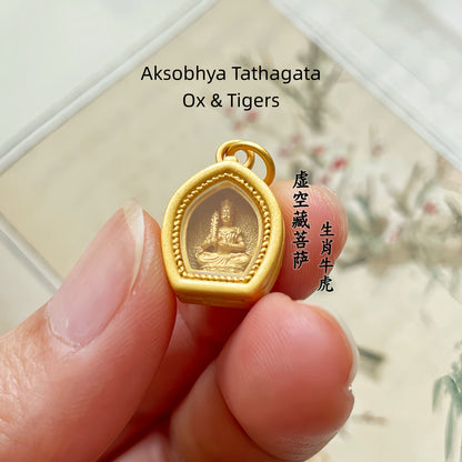 Original Design 925 Sterling Silver Gold-Plated Glass Gau Box Eastern Guardian Pendant