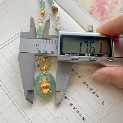 Handcrafted Natural Jade Copper-Gilt Wealth God Chinese Style Pendant