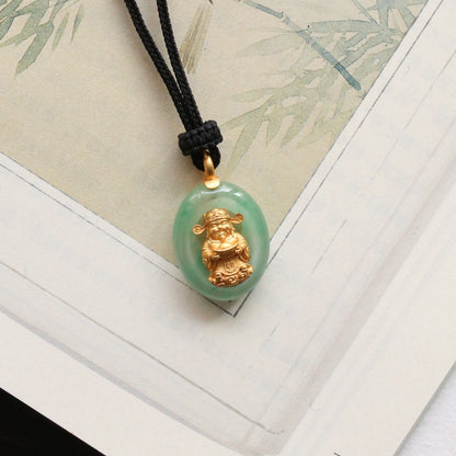 Handcrafted Natural Jade Copper-Gilt Wealth God Chinese Style Pendant