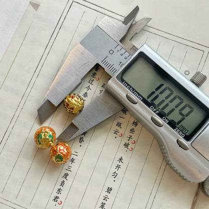 Handmade Woven Cloisonné Zhao Gongming Fortune-Bead Bracelet with Natural Stone Beads