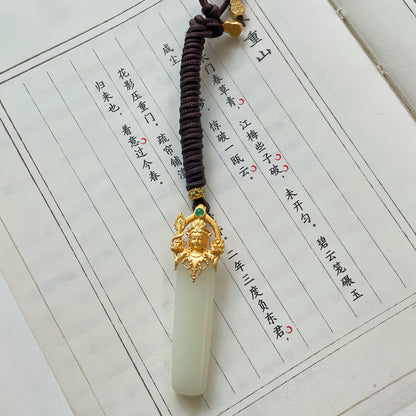 Original Design Natural Jade 925 Sterling Silver Gold-Plated Goddess of Wisdom Pendant