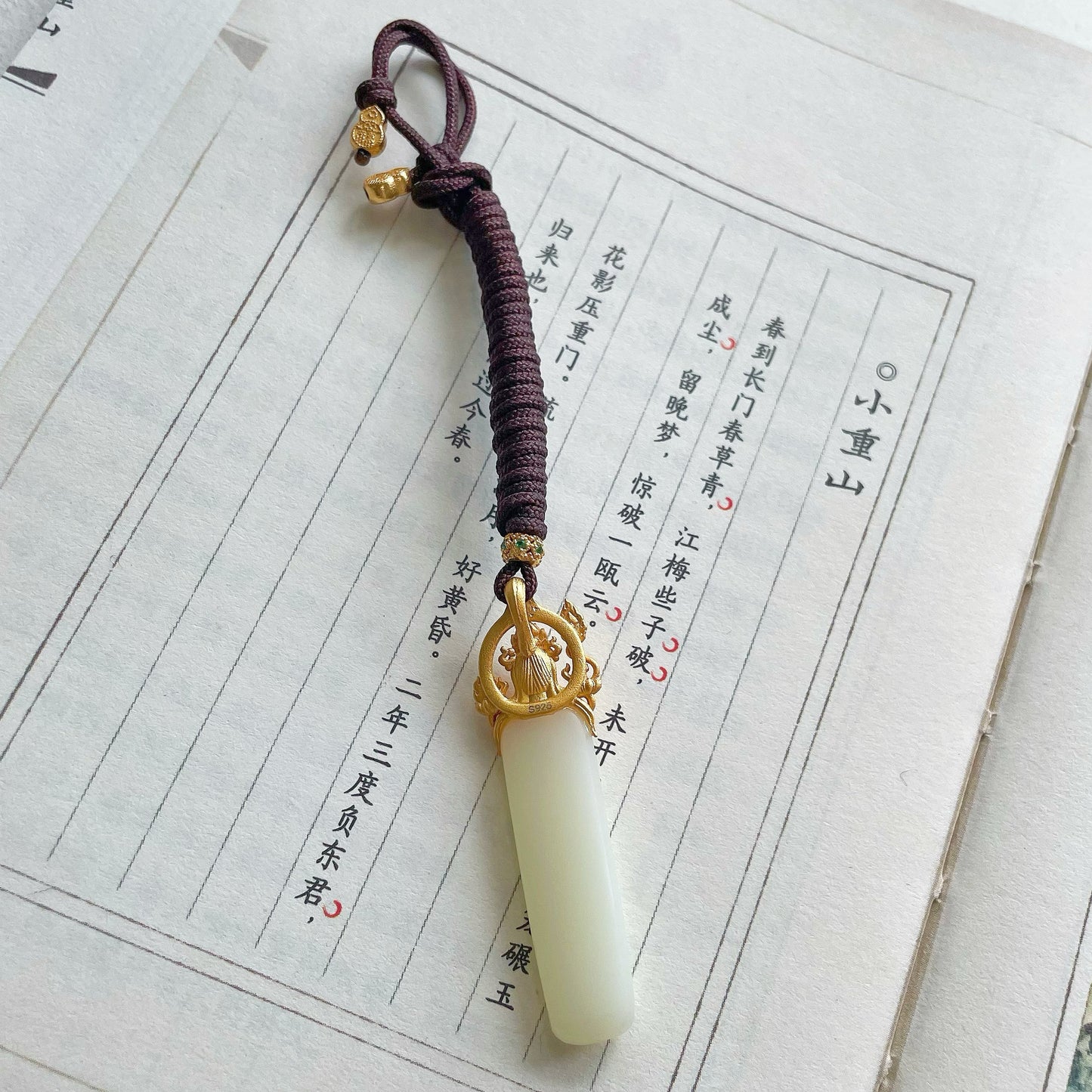 Original Design Natural Jade 925 Sterling Silver Gold-Plated Goddess of Wisdom Pendant