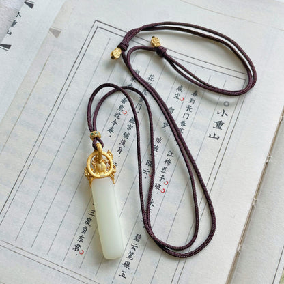 Original Design Natural Jade 925 Sterling Silver Gold-Plated Goddess of Wisdom Pendant