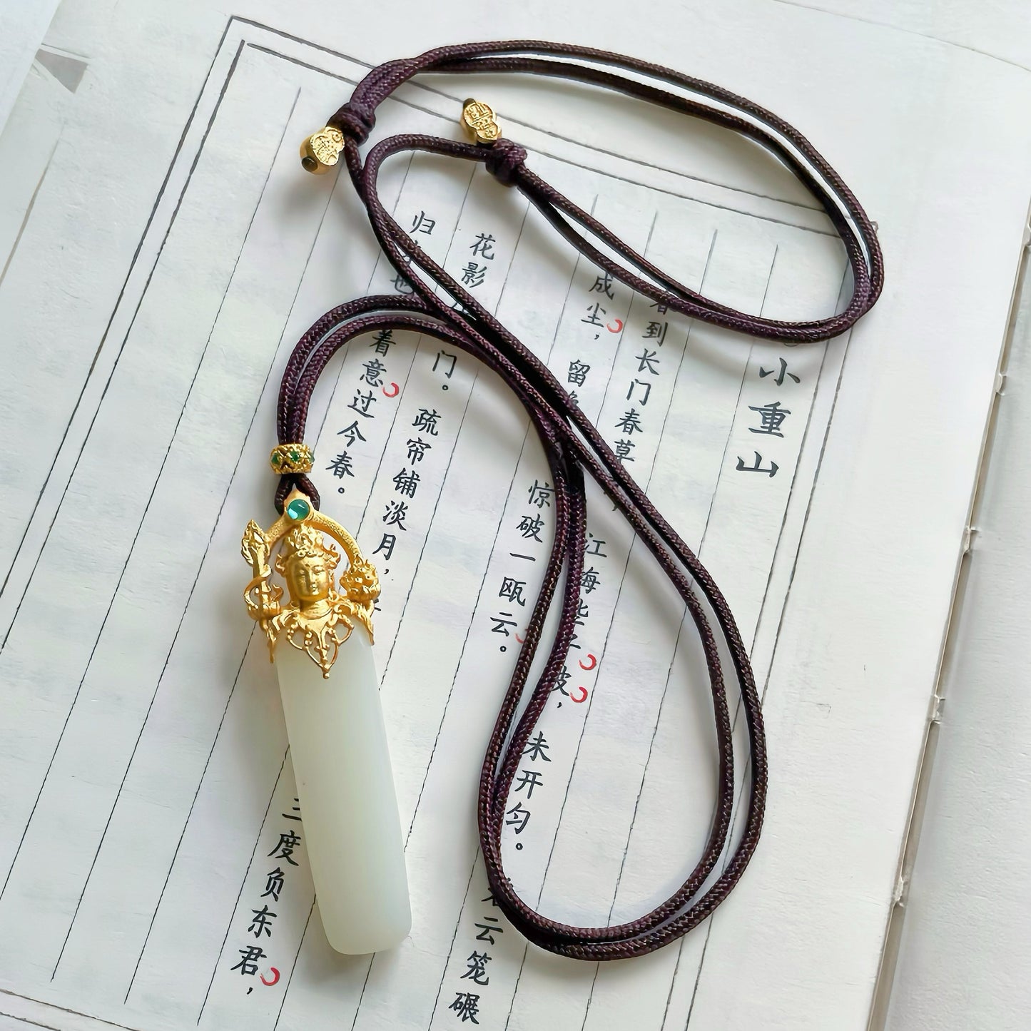 Original Design Natural Jade 925 Sterling Silver Gold-Plated Goddess of Wisdom Pendant