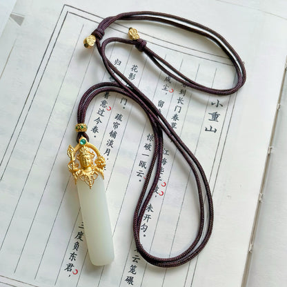 Original Design Natural Jade 925 Sterling Silver Gold-Plated Goddess of Wisdom Pendant