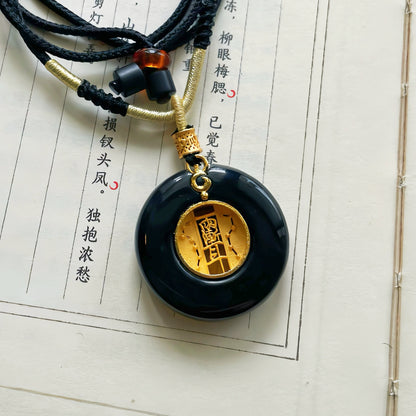 Original Design Hand-Polished Natural Jade 925 Sterling Silver Gold-Plated Chinese Peace Knot Pendant