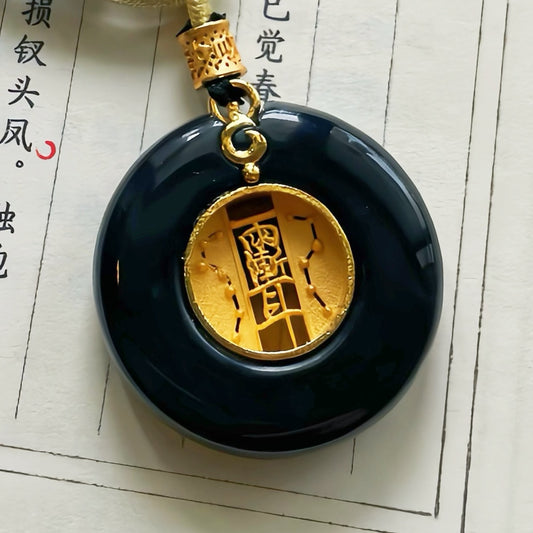 Original Design Hand-Polished Natural Jade 925 Sterling Silver Gold-Plated Chinese Peace Knot Pendant