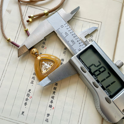 Handmade Triangle Natural Jade 925 Sterling Silver Nine-Tailed Fox Pendant