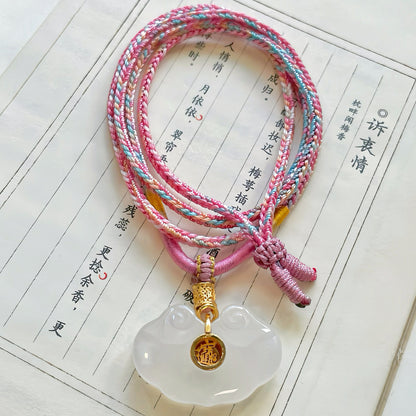 Handmade Natural Jade "Zhao Cai Jin Bao" Ruyi Cloud Pendant