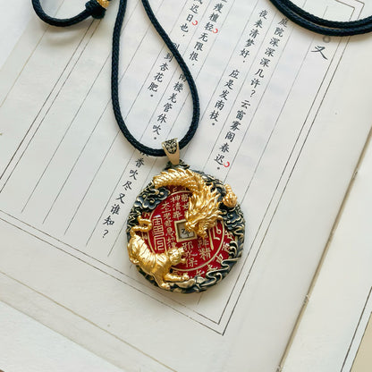 Original Design Handcrafted Copper-Gilt Dragon Tiger Shan Gui Amulet Coin Pendant
