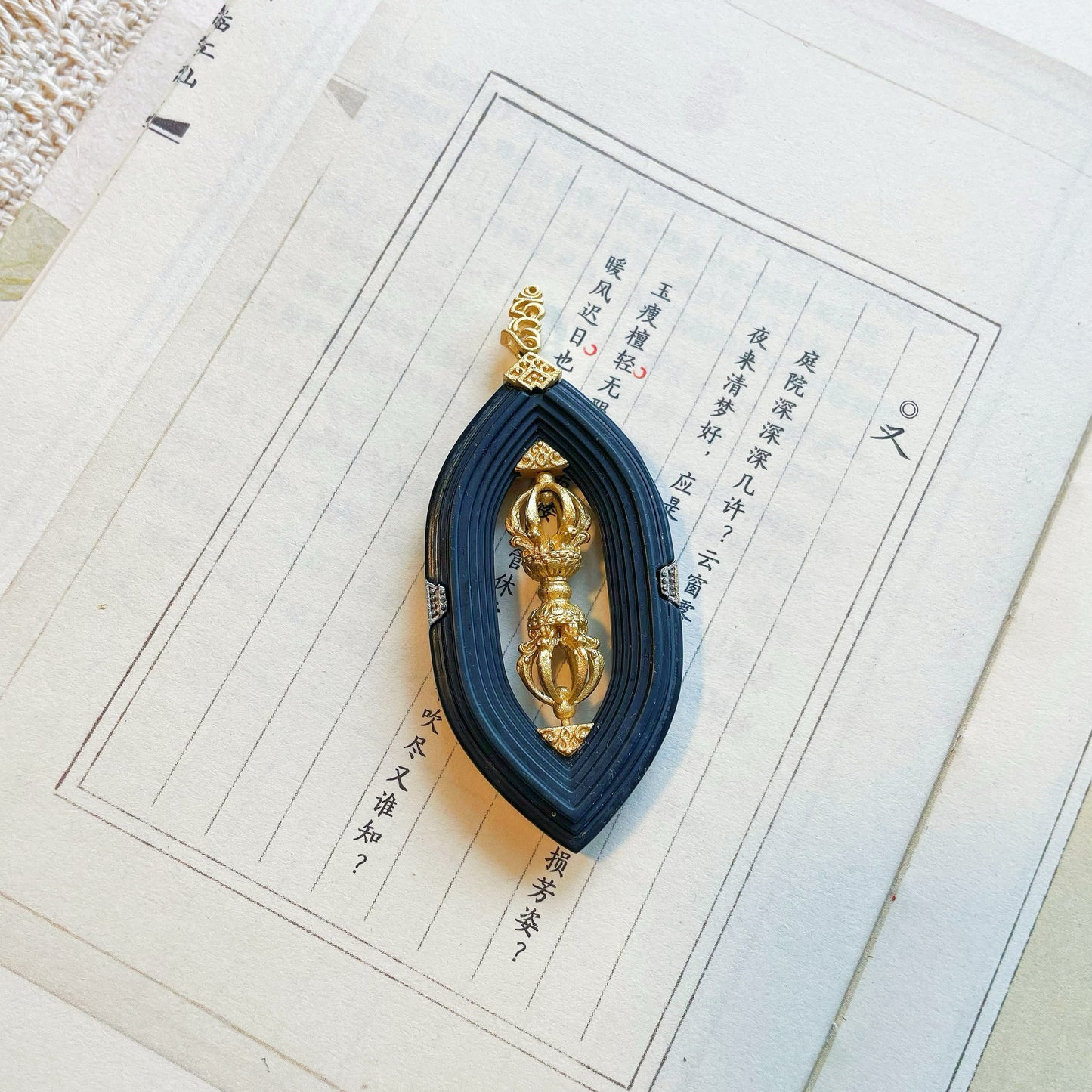 Original Design Natural Jade 925 Sterling Silver Hollow-Out Rotating Vajra Pendant