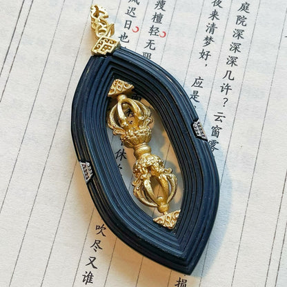 Original Design Natural Jade 925 Sterling Silver Hollow-Out Rotating Vajra Pendant