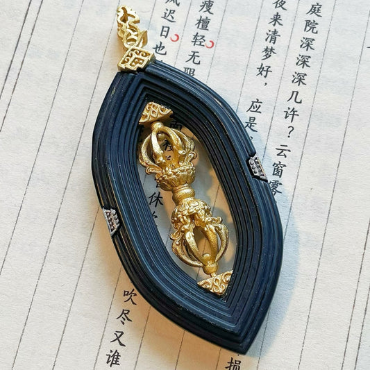 Original Design Natural Jade 925 Sterling Silver Hollow-Out Rotating Vajra Pendant