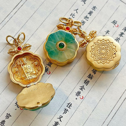 Natural Jade Lotus 925 Sterling Silver Gold-Plated Zodiac Guardian Pendant