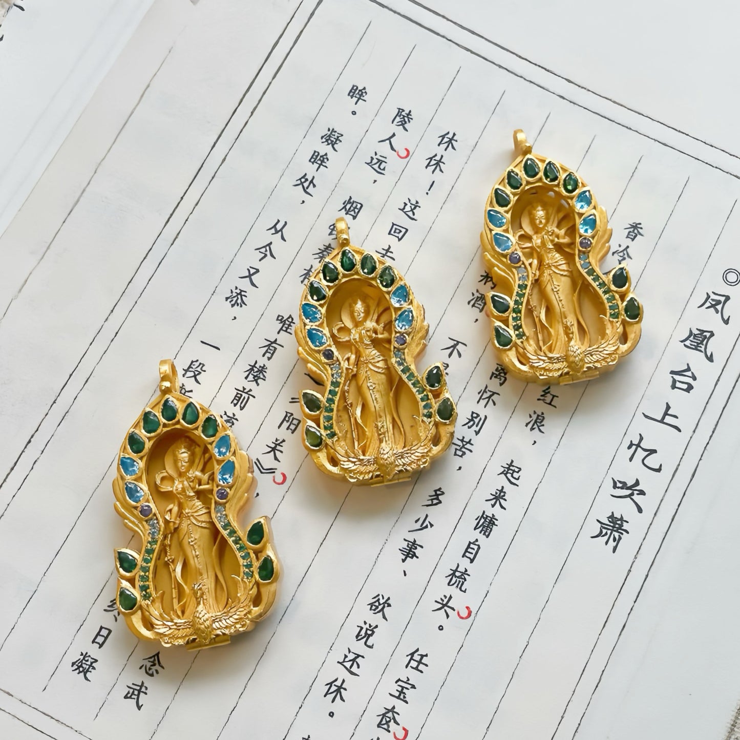Original Design 925 Sterling Silver Gold-Plated Movable Oriental Goddess Jiutian Xuannv Pendant