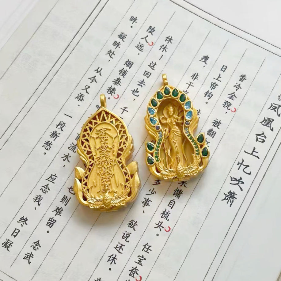 Original Design 925 Sterling Silver Gold-Plated Movable Oriental Goddess Jiutian Xuannv Pendant