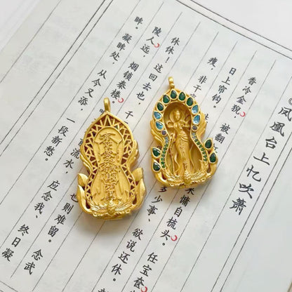 Original Design 925 Sterling Silver Gold-Plated Movable Oriental Goddess Jiutian Xuannv Pendant