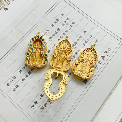Original Design 925 Sterling Silver Gold-Plated Movable Oriental Goddess Jiutian Xuannv Pendant