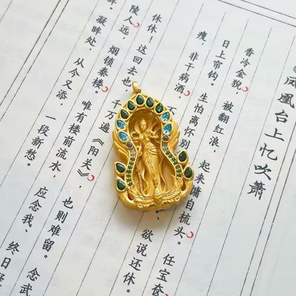 Original Design 925 Sterling Silver Gold-Plated Movable Oriental Goddess Jiutian Xuannv Pendant