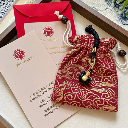 Handmade Natural Jade Copper Gold-Plated Small Horse Money Bag Pendant