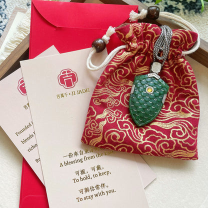 Original Design Hand-Polished Natural Jade 925 Sterling Silver Gold-Plated Dragon Scale Armor Pendant