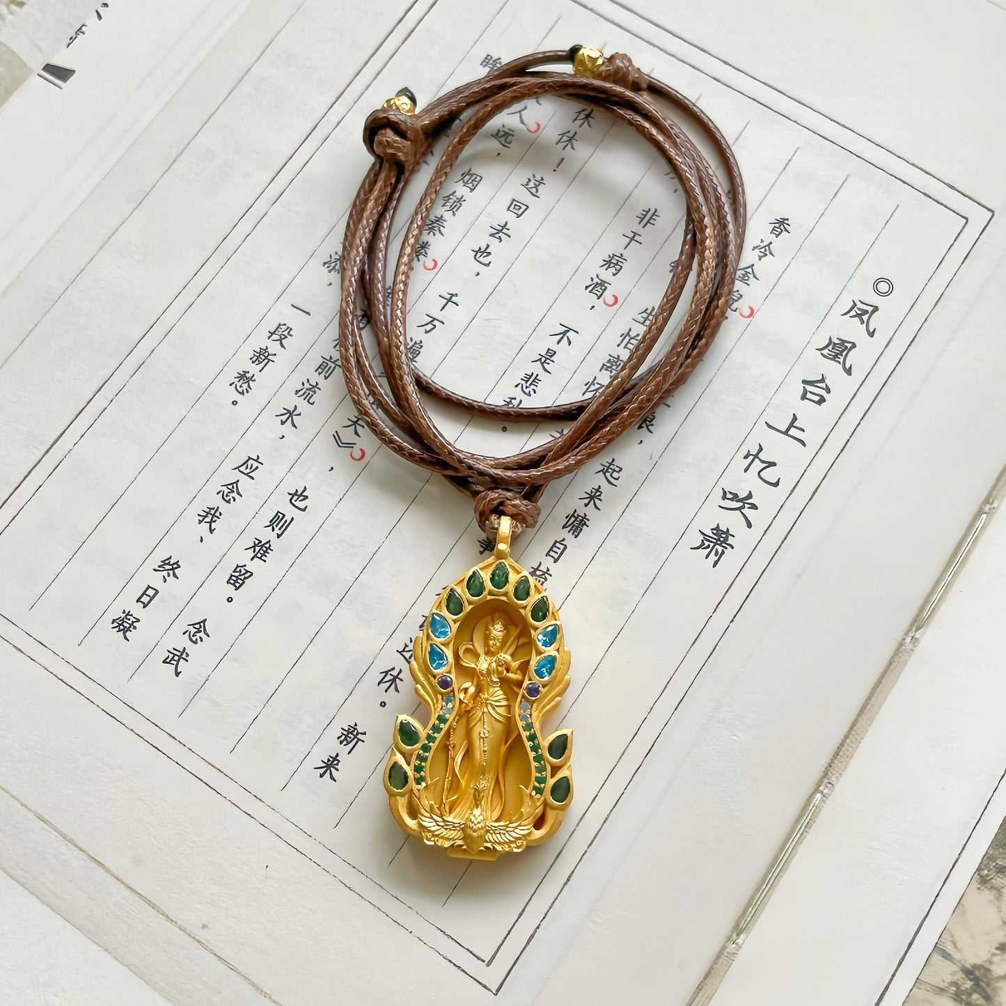 Original Design 925 Sterling Silver Gold-Plated Movable Oriental Goddess Jiutian Xuannv Pendant