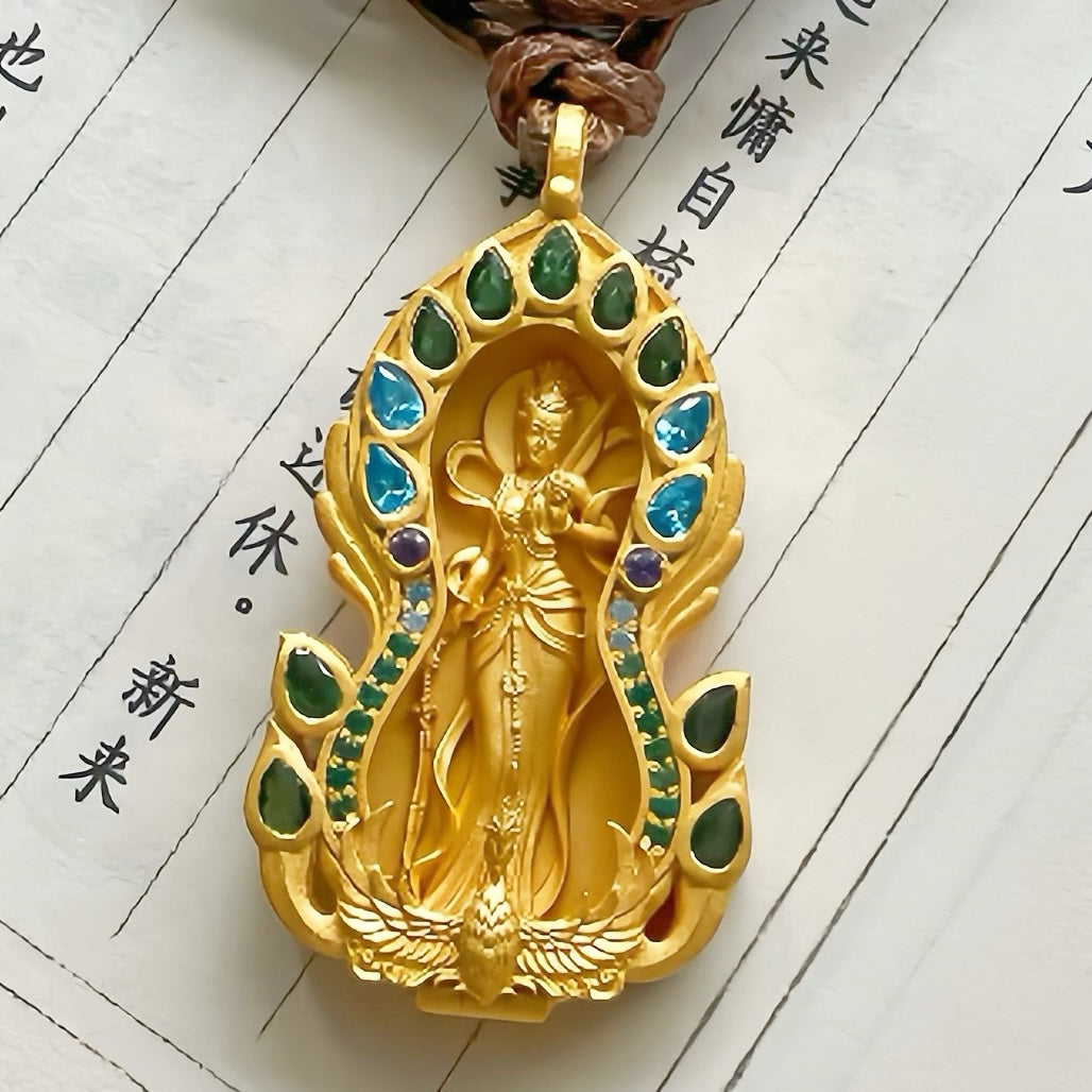Original Design 925 Sterling Silver Gold-Plated Movable Oriental Goddess Jiutian Xuannv Pendant