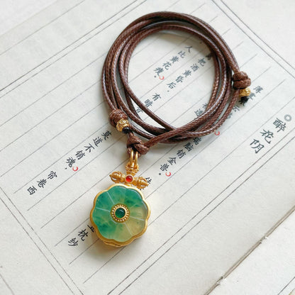 Natural Jade Lotus 925 Sterling Silver Gold-Plated Zodiac Guardian Pendant